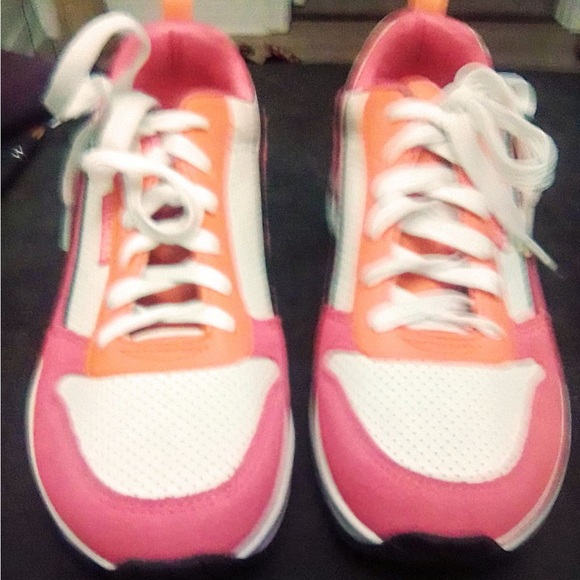 Women's UnoBalance Orange White &Pink Sketchers Sneakers 7.5